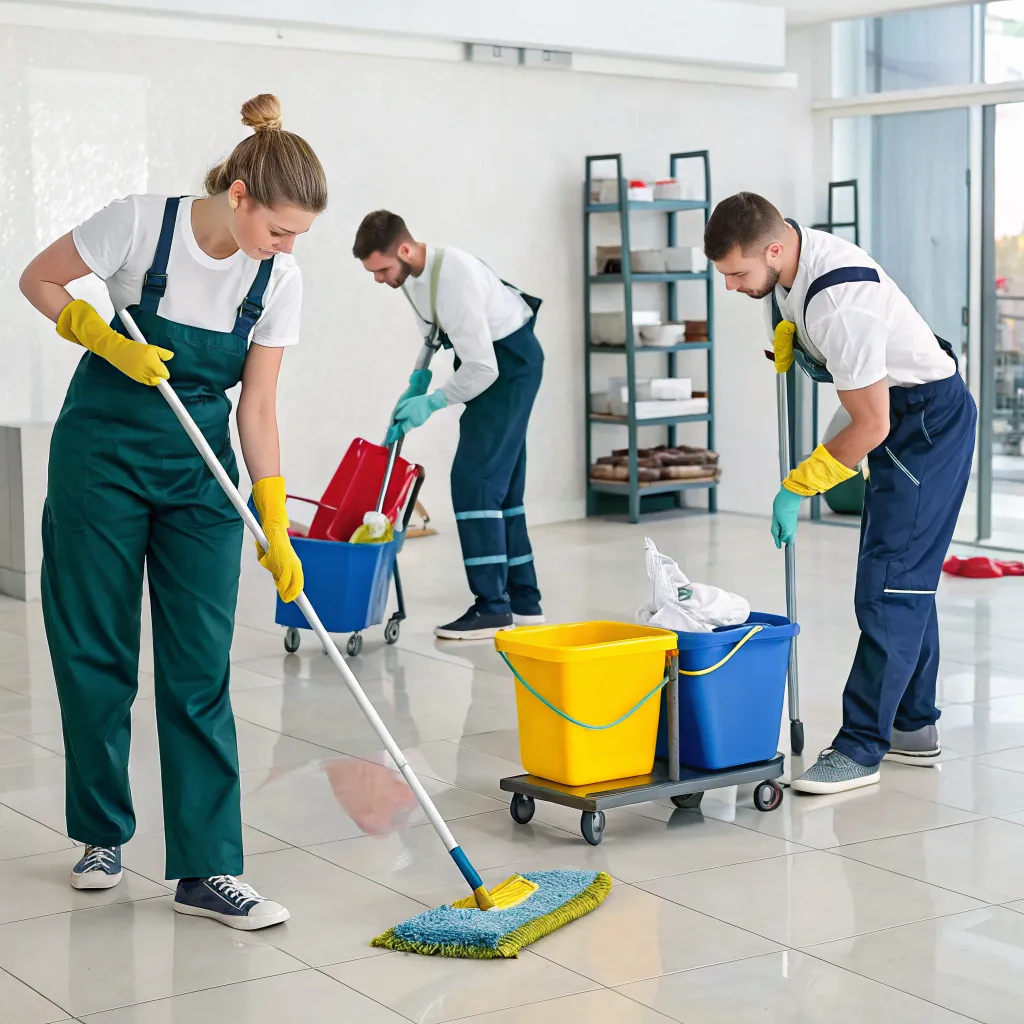 Professional cleaning team at work